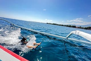 Legian Kuta Twin Lake Car Boat Swimming Tour