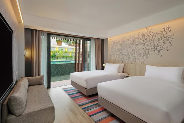 Room, 2 Double Beds, Pool View (Terrace)